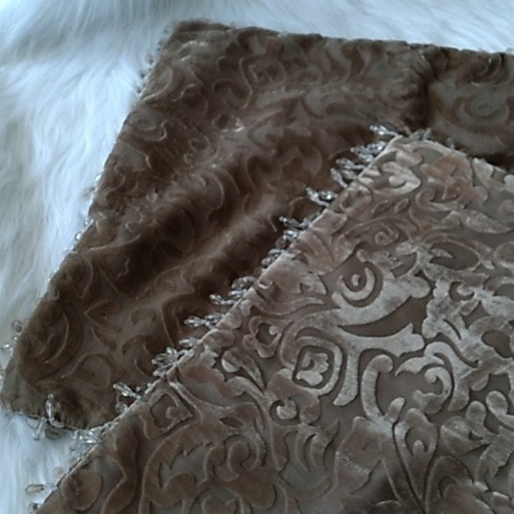 VELVET PILLOW COVERS BEADED FRINGE JACQUARD VELVET 16" x 16"